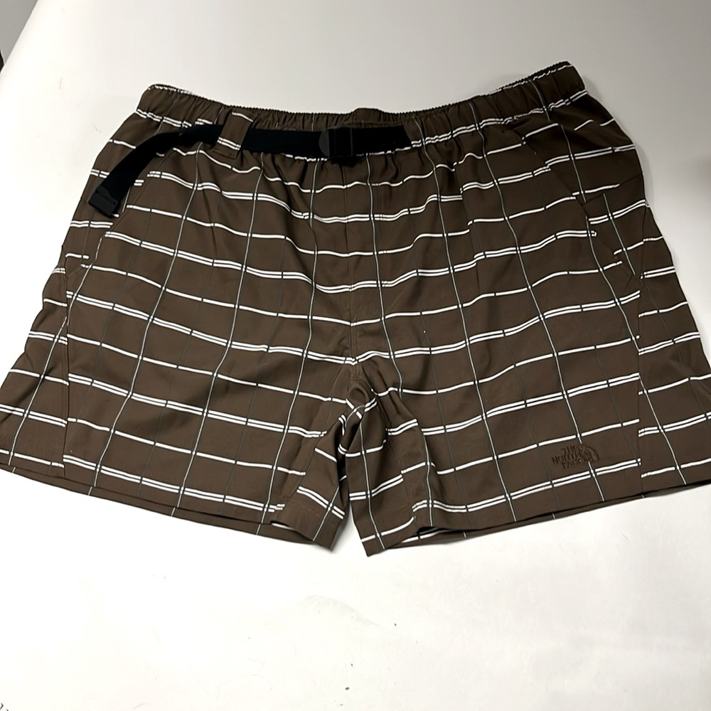 The Northface brown plaid swim trunks